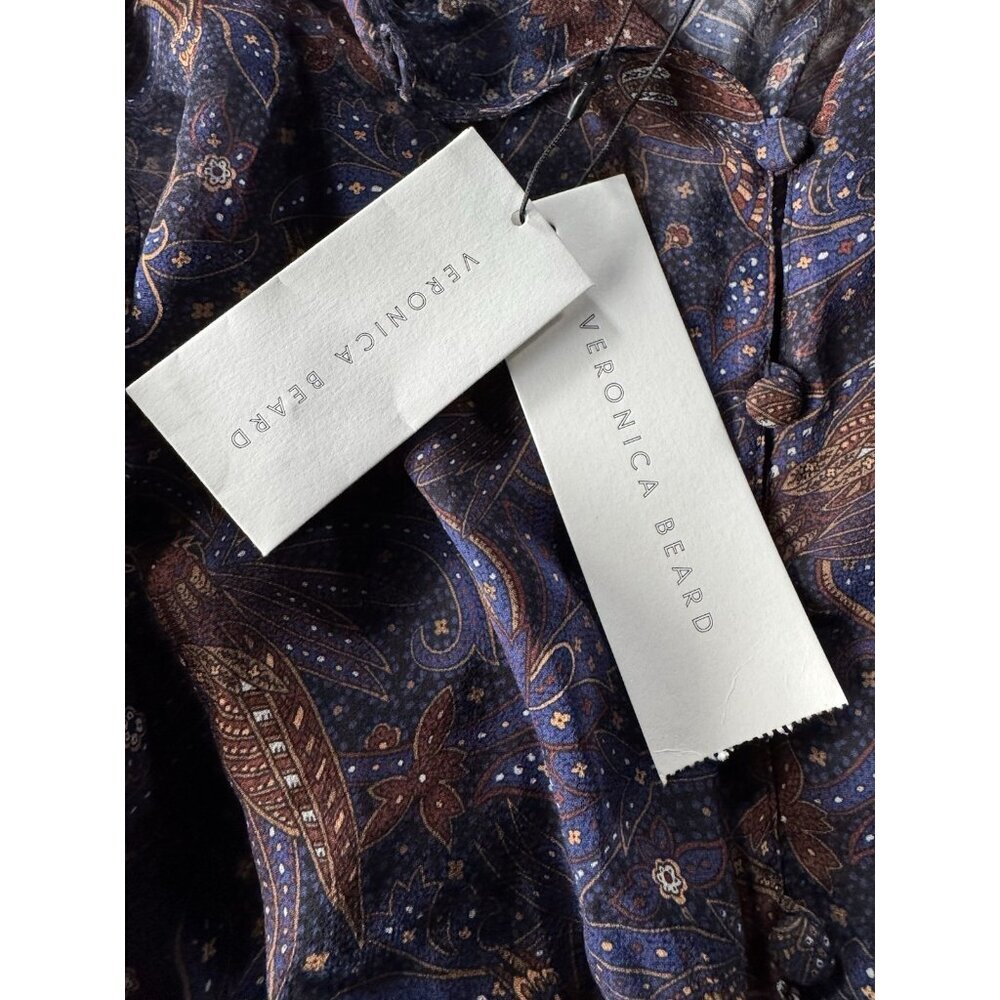 Veronica Beard Woman's Sz 2 Kerri Printed Silk Dress Black Blue Floral Print NWT - Picture 6 of 13